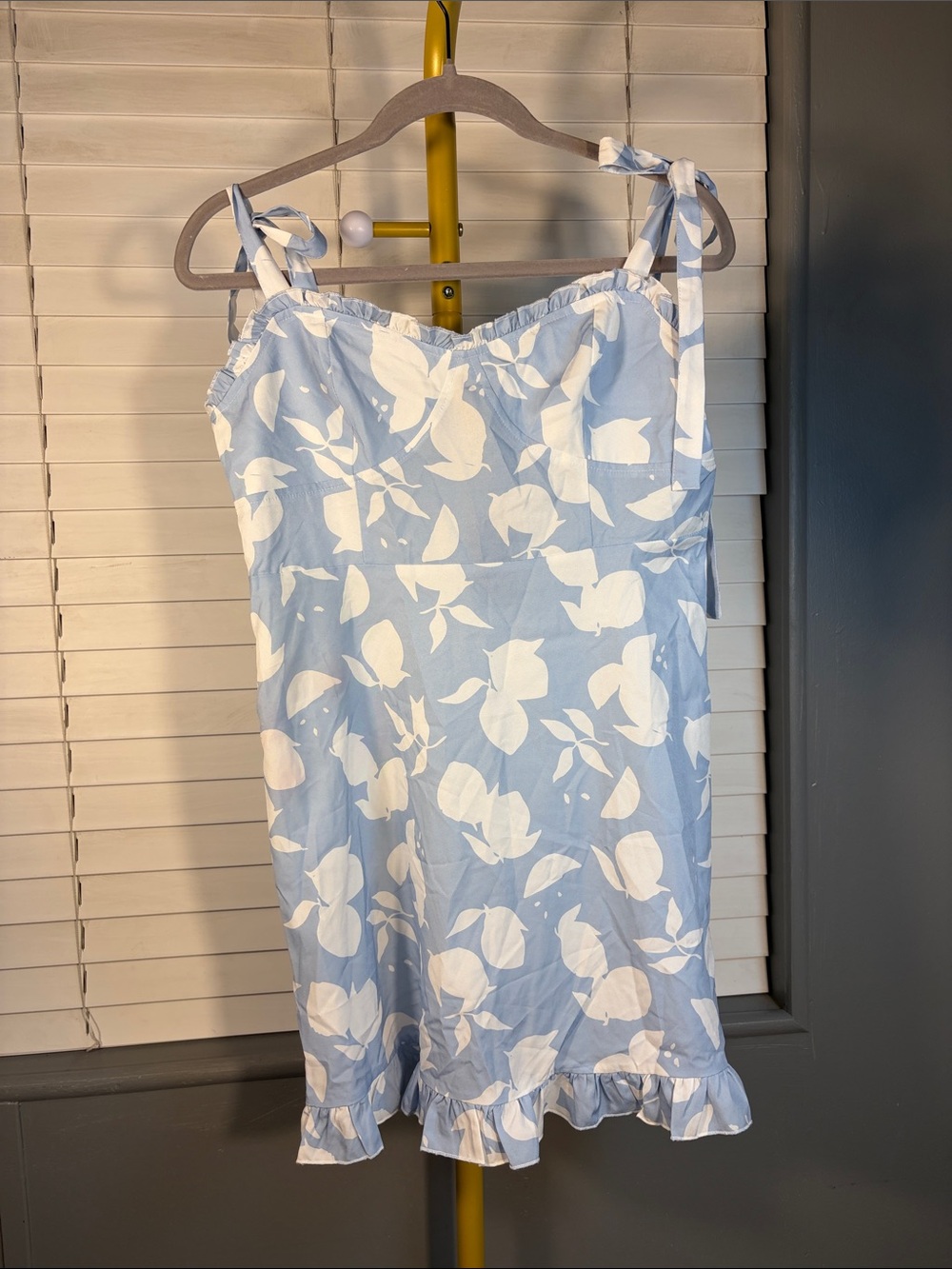 Cider Light Blue & White Floral Tie-Strap Slip Dress